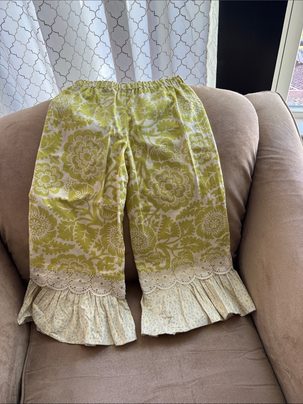 Persnickety Lime Green Floral Ruffle Pants